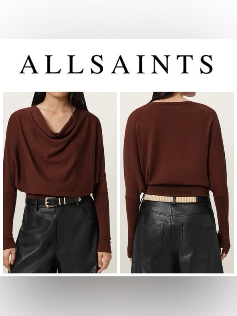 23. All Saints • $199 100% Merino Wool  Draped Cowlneck Sweater